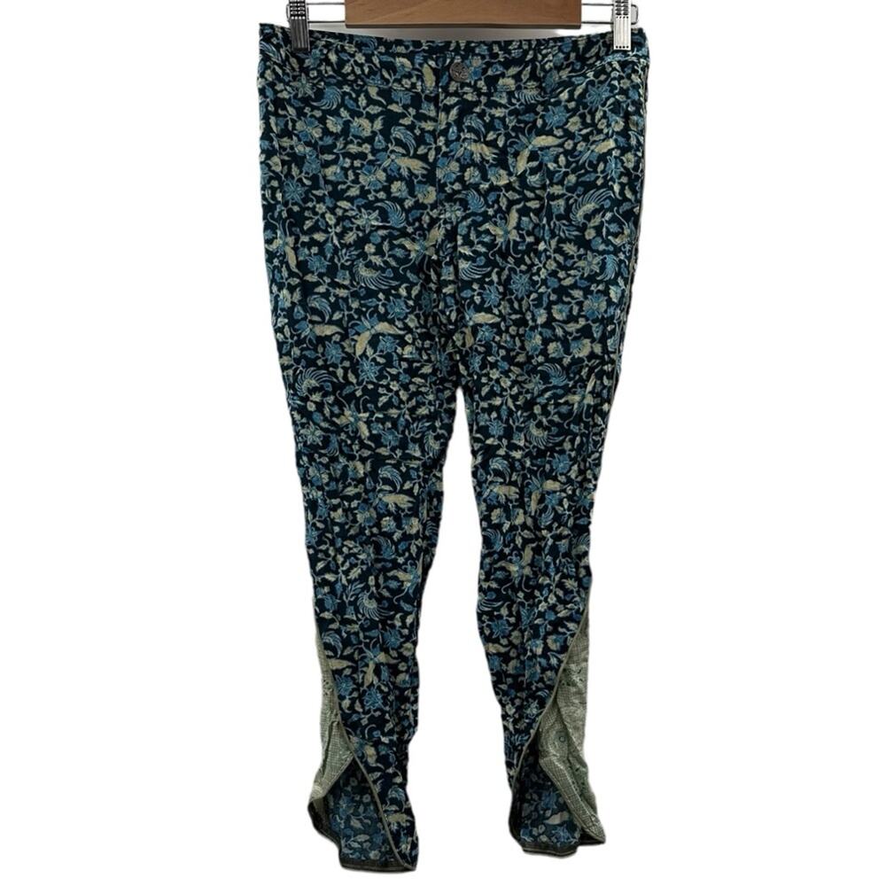 Free People Blue & Cream Floral Print Cropped Mid Rise Pants Sz 0 NEW